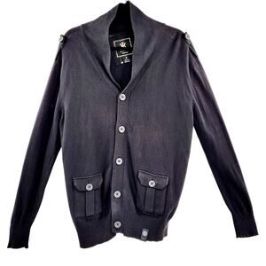 Konkreet Black 100% Cotton Long-Sleeved Button-Up Cardigan Sweater Men's Size M